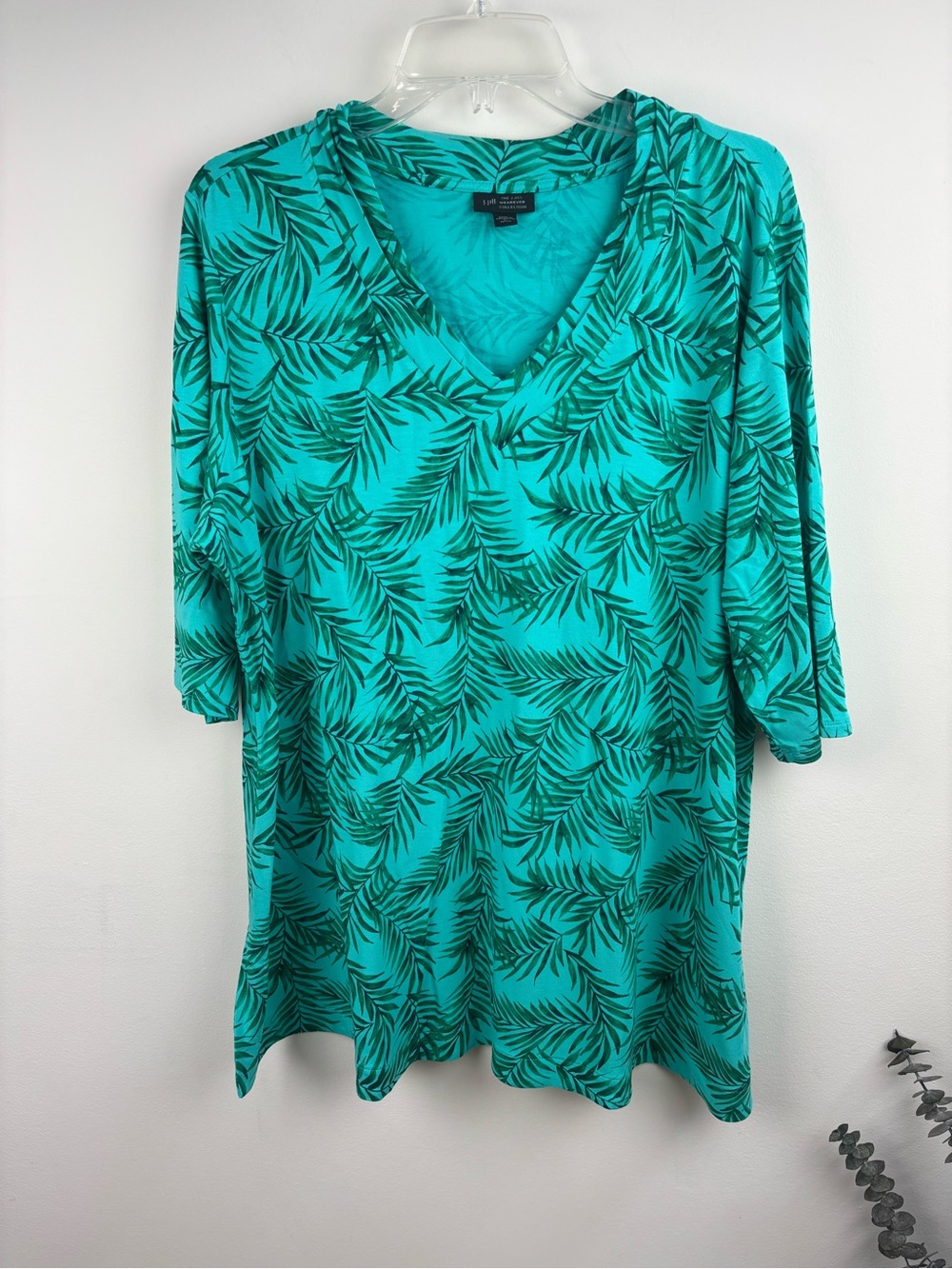 J. Jill Teal Palm-Print V-Neck Tunic XL petite
